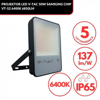Projektor LED V-TAC 50W SAMSUNG CHIP Czarny 137LM/W VT-52 6400K 6850lm 5 Lat Gwarancji