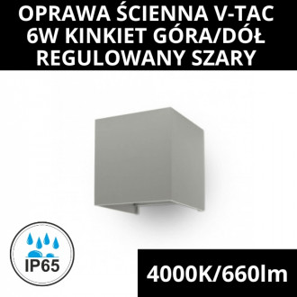 Oprawa Ścienna V-TAC 6W Kinkiet Góra/Dół Regulowany Szary Kwadrat IP65 VT-759 4000K Bridgelux 660lm
