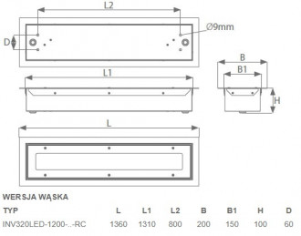 Oprawa wandaloodporna INV320 LED 36,6W IK10+ wpuszczana 120cm wąska
