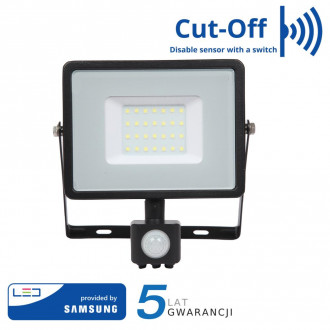Naświetlacz LED V-TAC 30W SAMSUNG CHIP Czujnik Ruchu Funkcja Cut-OFF Czarny VT-30-S 6400K 2550lm 5 Lat Gwarancji