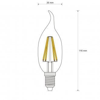 Żarówka LED E14 płomyk filament 4W 370lm -  Biała Ciepła