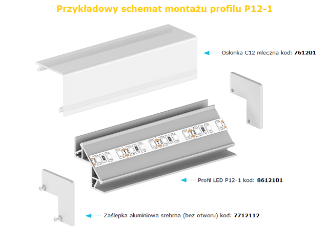 Profil LED wpuszczany P12-1 srebrny - 1 metrowy TECH-LIGHT 8612101