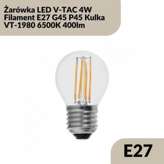 Żarówka LED V-TAC 4W Filament E27 G45 P45 Kulka VT-1980 6500K 400lm