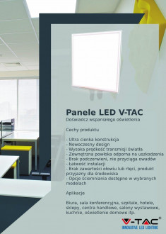 Panel LED V-TAC 45W 620x620 mm VT-6069 3000K UGR<19 3600lm WYPRZEDAŻ