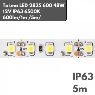 Taśma LED 2835 600 48W 12V IP63 6500K 600lm/1m /5m/