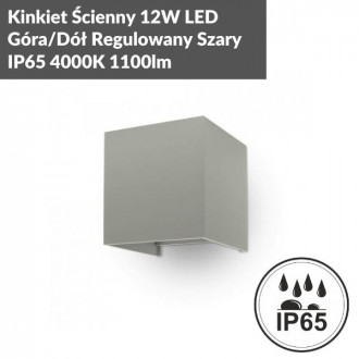 Kinkiet Ścienny 12W LED Góra/Dół Regulowany Szary IP65 4000K 1100lm