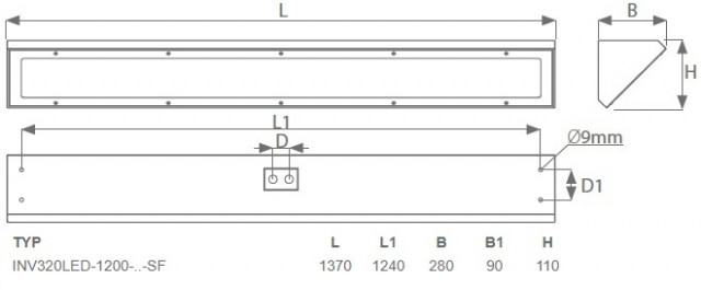 Lampa wandaloodporna INV320 wymiary