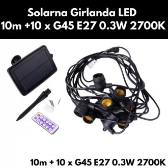 Solarna Girlanda LED 10m +10 x G45 E27 0.3W 2700K
