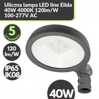 Uliczna lampa LED line Elida 40W 4000K 120lm/W 100-277V AC