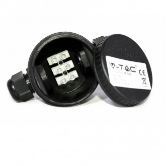 Puszka Mufa Hermetyczna Czarna 3Pin 24A AC:450V Średnica kabla 5-9mm IP66 V-TAC VT-881