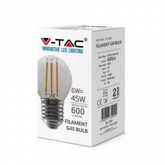 Żarówka LED E27 6W V-TAC Filament G45 - Biała Ciepła